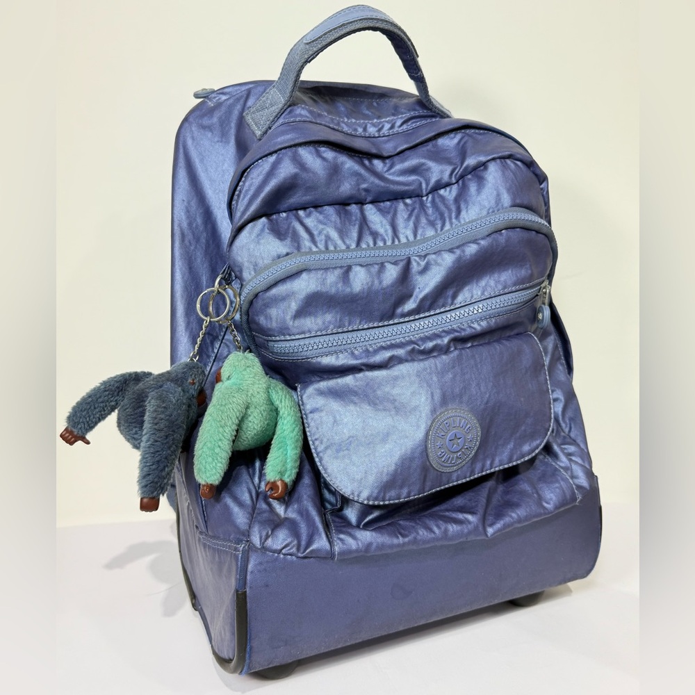 Kipling Shiny Blue Rolling Backpack - image 1
